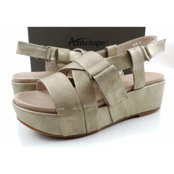 Women's Shoes Antelope 405 Double Vel Wedge Sandal Metallic Grey Size 10 / EU 41 - Picture 3 of 9